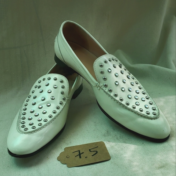 J Crew White Leather Studded Loafers